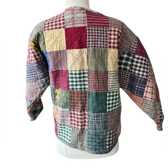 Vintage Quilted Patchwork Plaid Open Blazer w/Patch Pockets - Picture 2 of 5